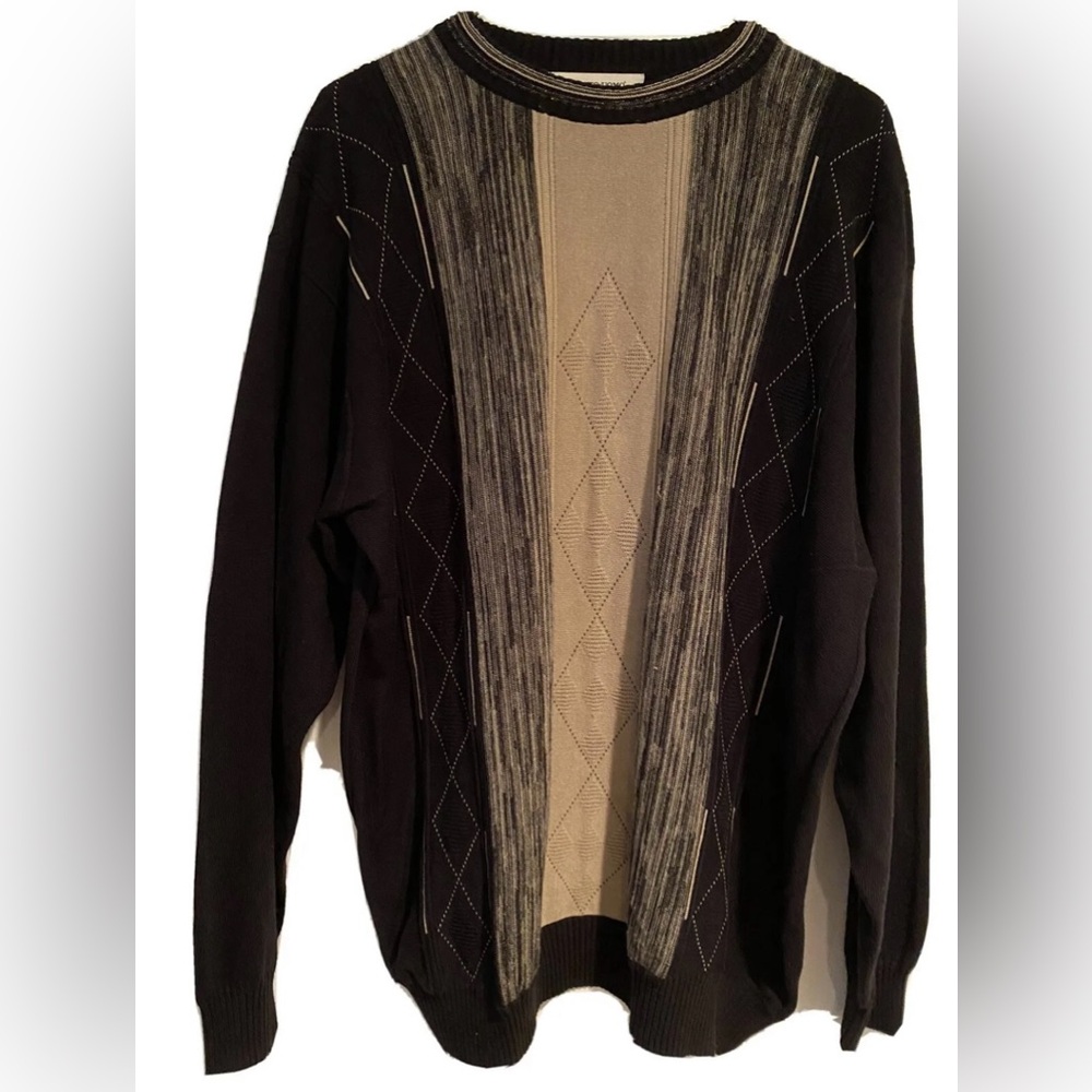 Vintage Pronto Uomo Sz XL Men's Black and Beige Sweater